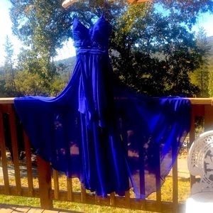 Sapphire BLUE High Low Adrianna Papell Dress Romantic Gown 3-4